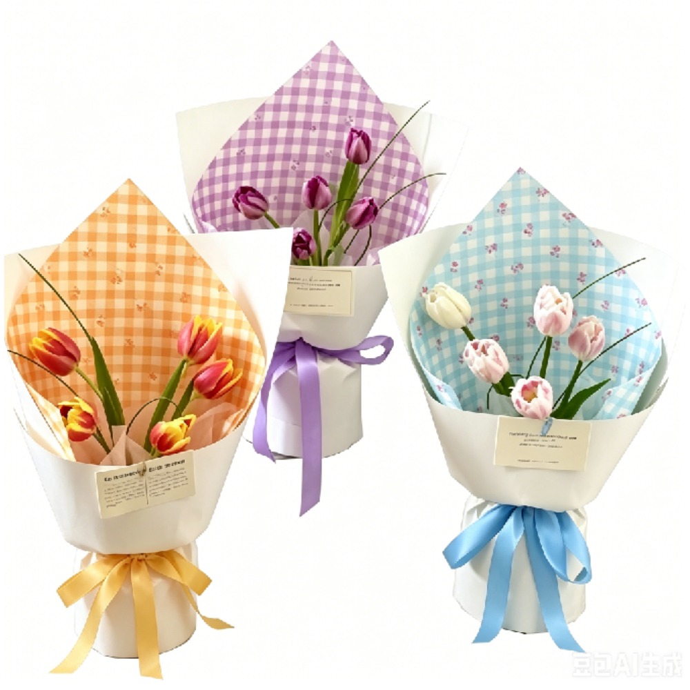 Flower Wrap Kraft - Rose Grid Print Thick White Kraft
